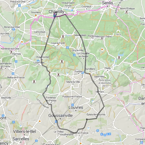 Map miniature of "Chantilly Cycle Route 1" cycling inspiration in Picardie, France. Generated by Tarmacs.app cycling route planner