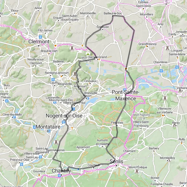 Map miniature of "Chantilly Road Adventure" cycling inspiration in Picardie, France. Generated by Tarmacs.app cycling route planner