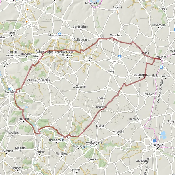 Miniature de la carte de l'inspiration cycliste "Tour de la Vallée de la Somme" dans la Picardie, France. Générée par le planificateur d'itinéraire cycliste Tarmacs.app