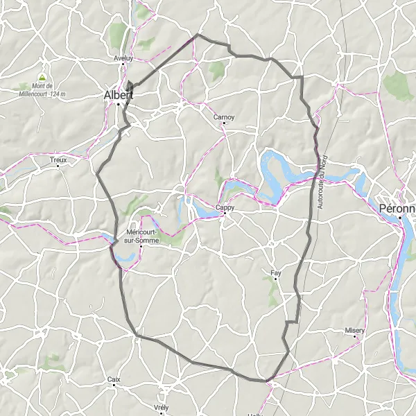 Map miniature of "The Lihons Loop" cycling inspiration in Picardie, France. Generated by Tarmacs.app cycling route planner