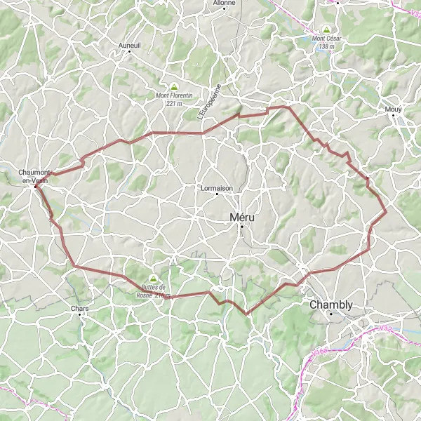 Map miniature of "Gravel Adventure" cycling inspiration in Picardie, France. Generated by Tarmacs.app cycling route planner