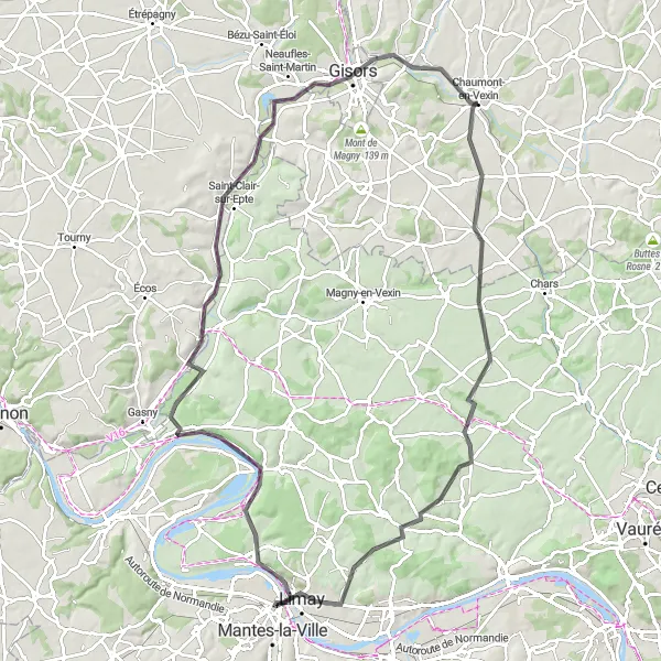 Miniature de la carte de l'inspiration cycliste "Lierville to Chaumont-en-Vexin Road Cycling Route" dans la Picardie, France. Générée par le planificateur d'itinéraire cycliste Tarmacs.app
