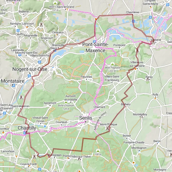 Map miniature of "The Gravel Adventure" cycling inspiration in Picardie, France. Generated by Tarmacs.app cycling route planner