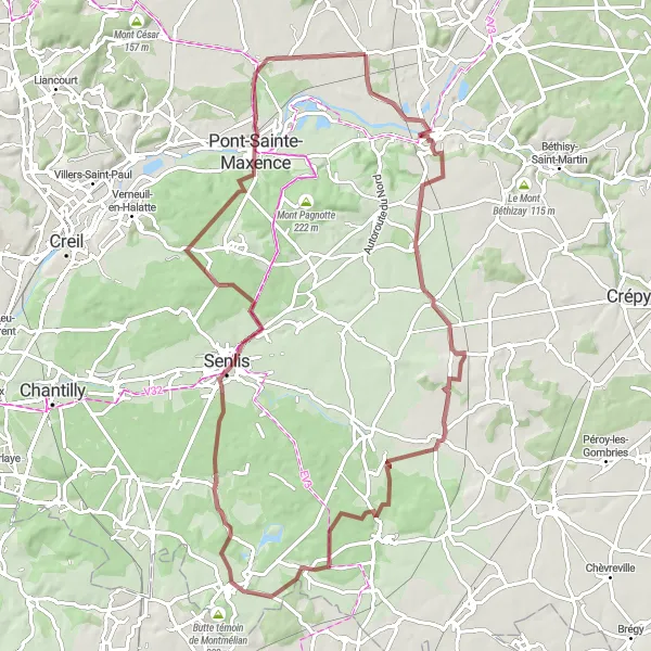 Map miniature of "Chevrières - Château d'Aramont Gravel Loop" cycling inspiration in Picardie, France. Generated by Tarmacs.app cycling route planner