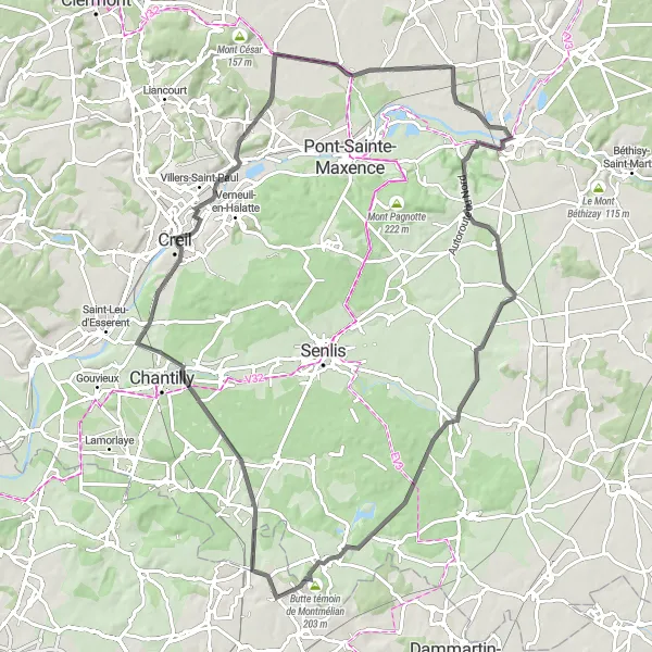 Map miniature of "Chevrières - Château de Roberval Road Loop" cycling inspiration in Picardie, France. Generated by Tarmacs.app cycling route planner