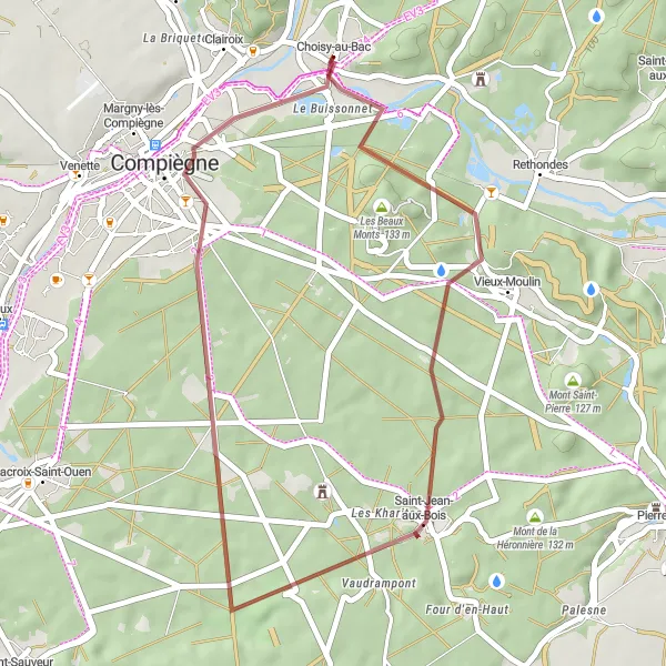 Map miniature of "Scenic Gravel Adventure" cycling inspiration in Picardie, France. Generated by Tarmacs.app cycling route planner