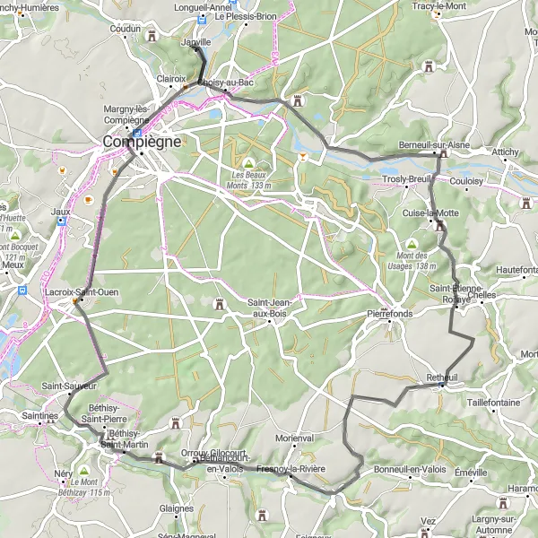 Map miniature of "Picardie Road Challenge" cycling inspiration in Picardie, France. Generated by Tarmacs.app cycling route planner