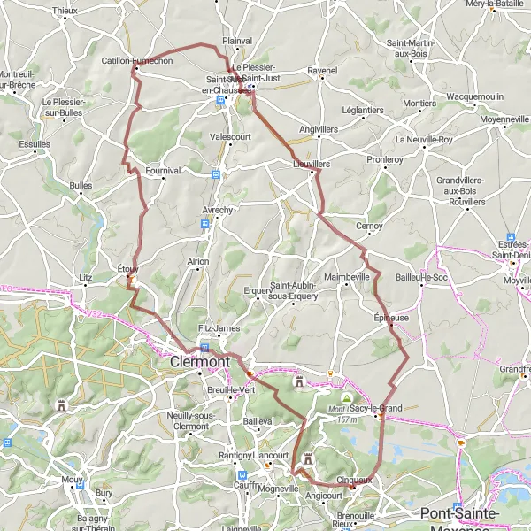 Miniature de la carte de l'inspiration cycliste "Aventure gravier autour de Cinqueux" dans la Picardie, France. Générée par le planificateur d'itinéraire cycliste Tarmacs.app
