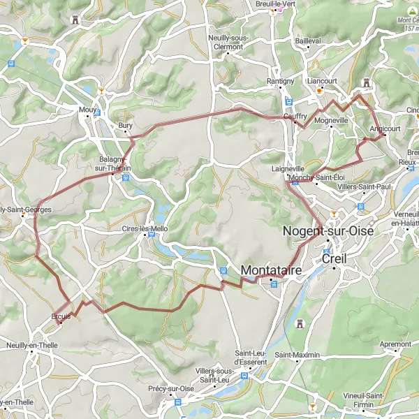 Miniature de la carte de l'inspiration cycliste "Les Trésors Cachés de l'Oise" dans la Picardie, France. Générée par le planificateur d'itinéraire cycliste Tarmacs.app