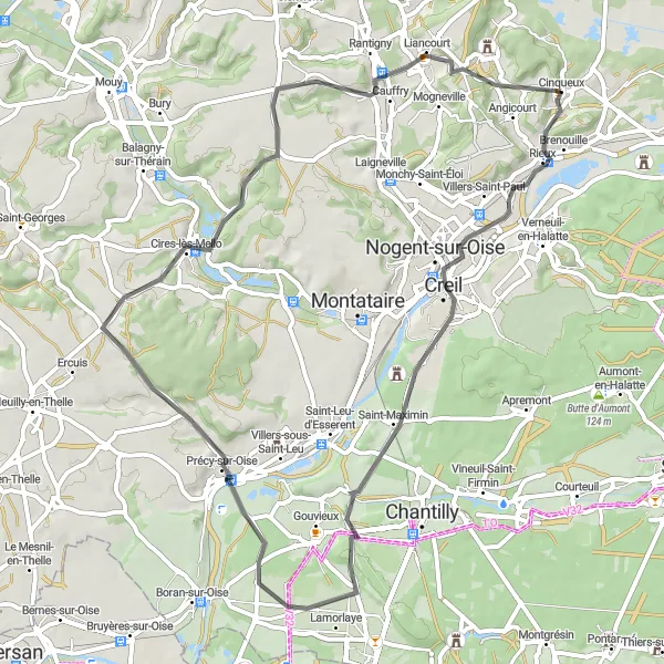 Map miniature of "Creil - Lamorlaye - Cires-lès-Mello - Cinqueux Road Route" cycling inspiration in Picardie, France. Generated by Tarmacs.app cycling route planner