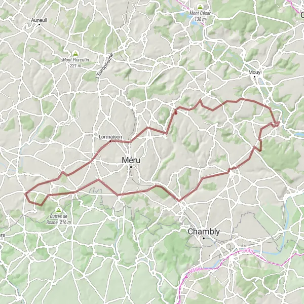 Miniature de la carte de l'inspiration cycliste "À la Découverte du Valois" dans la Picardie, France. Générée par le planificateur d'itinéraire cycliste Tarmacs.app