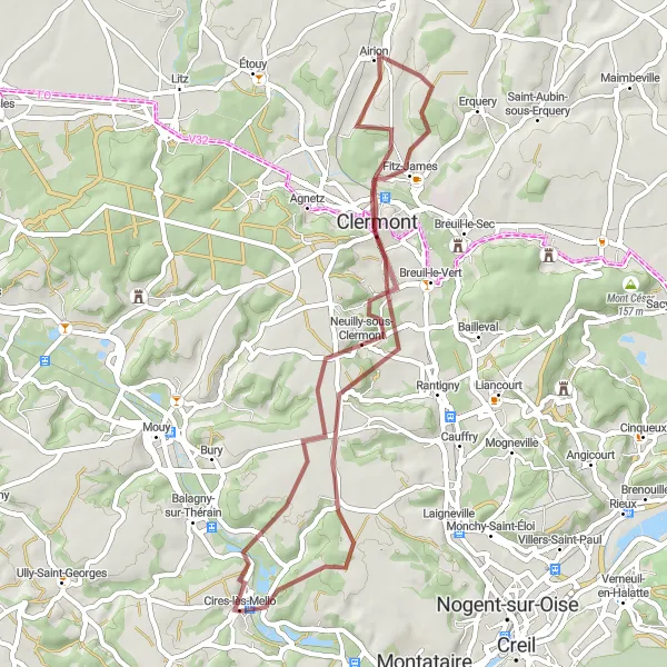 Map miniature of "Rural Gravel Delight" cycling inspiration in Picardie, France. Generated by Tarmacs.app cycling route planner