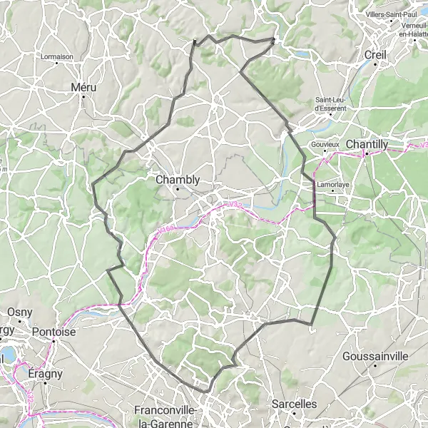 Map miniature of "Road Adventure: Valmondois and Beyond" cycling inspiration in Picardie, France. Generated by Tarmacs.app cycling route planner