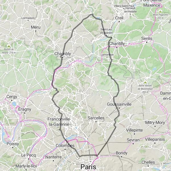 Map miniature of "Val d'Oise Adventure" cycling inspiration in Picardie, France. Generated by Tarmacs.app cycling route planner