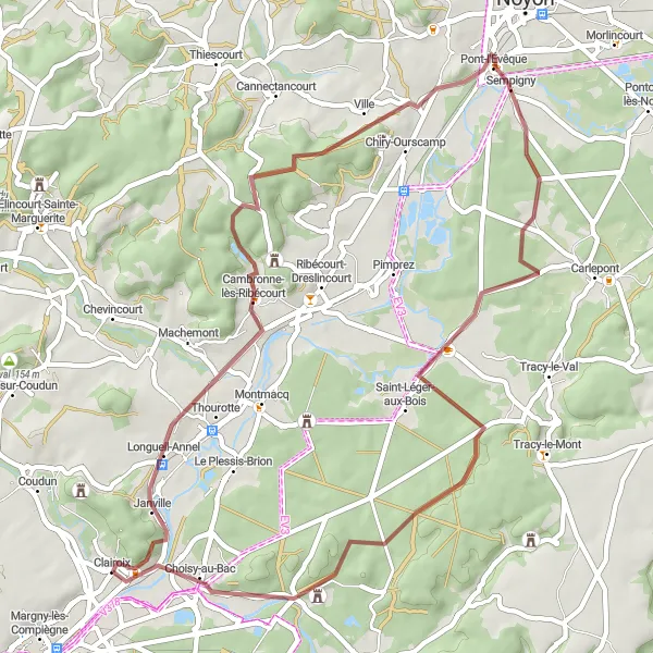 Miniature de la carte de l'inspiration cycliste "La Boucle des Montagnes" dans la Picardie, France. Générée par le planificateur d'itinéraire cycliste Tarmacs.app