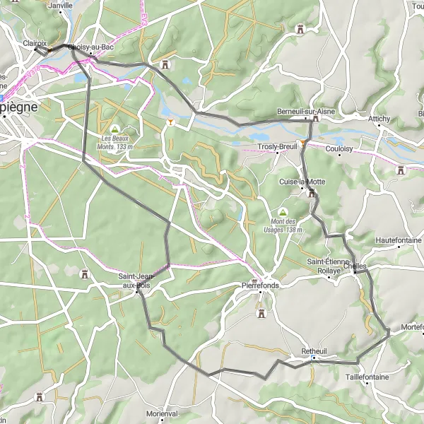 Map miniature of "Picardie Road Adventure" cycling inspiration in Picardie, France. Generated by Tarmacs.app cycling route planner