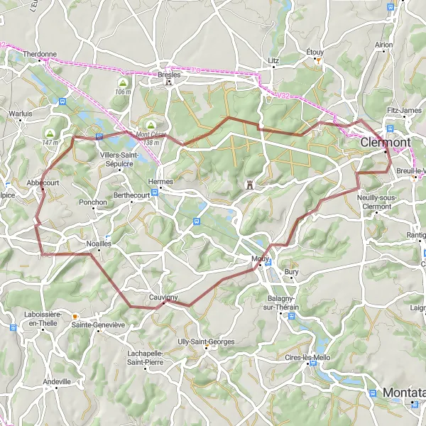 Miniature de la carte de l'inspiration cycliste "Balade nature en terrain gravel" dans la Picardie, France. Générée par le planificateur d'itinéraire cycliste Tarmacs.app