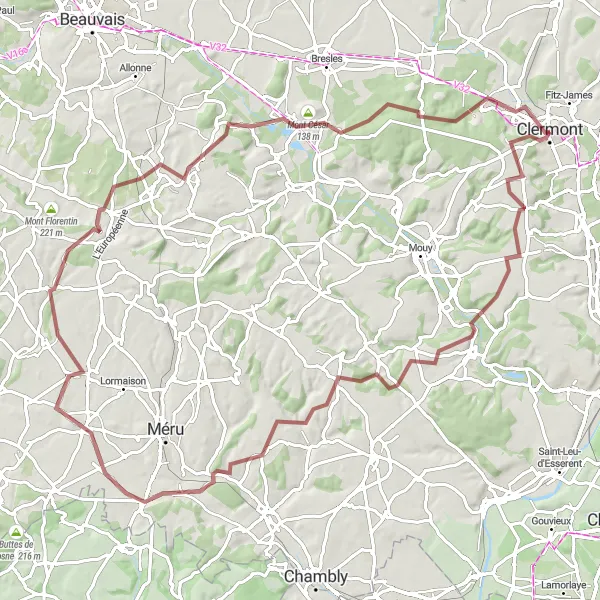 Map miniature of "Challenging Gravel Loop with Stunning Landscapes" cycling inspiration in Picardie, France. Generated by Tarmacs.app cycling route planner