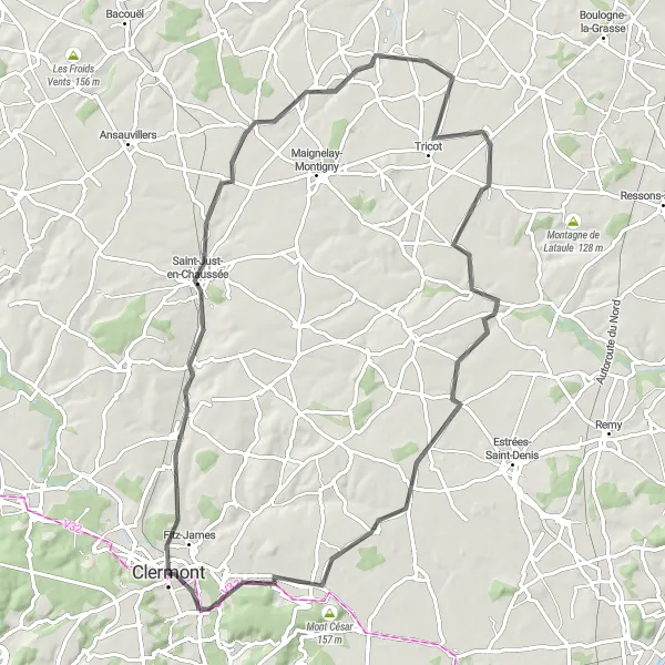 Map miniature of "Scenic Road Cycling Tour from Clermont to Donjon de Clermont" cycling inspiration in Picardie, France. Generated by Tarmacs.app cycling route planner