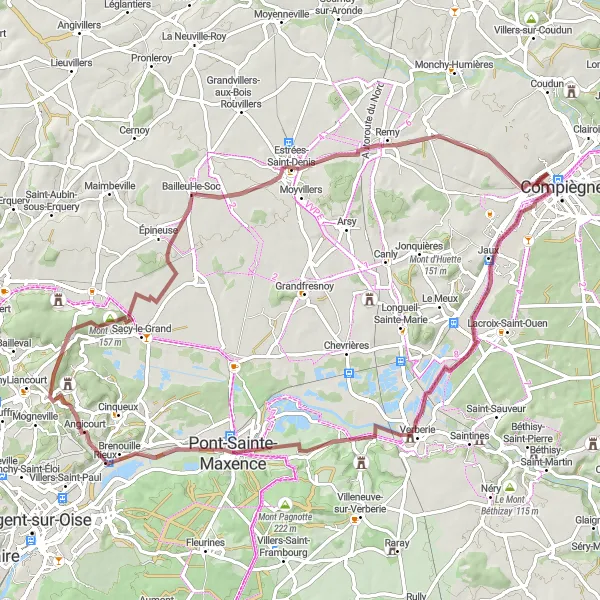 Miniature de la carte de l'inspiration cycliste "La Boucle de Mont César" dans la Picardie, France. Générée par le planificateur d'itinéraire cycliste Tarmacs.app