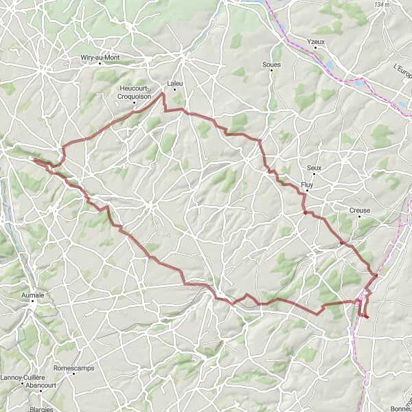 Map miniature of "Off-Road Excursion from Conty to Épaumesnil" cycling inspiration in Picardie, France. Generated by Tarmacs.app cycling route planner