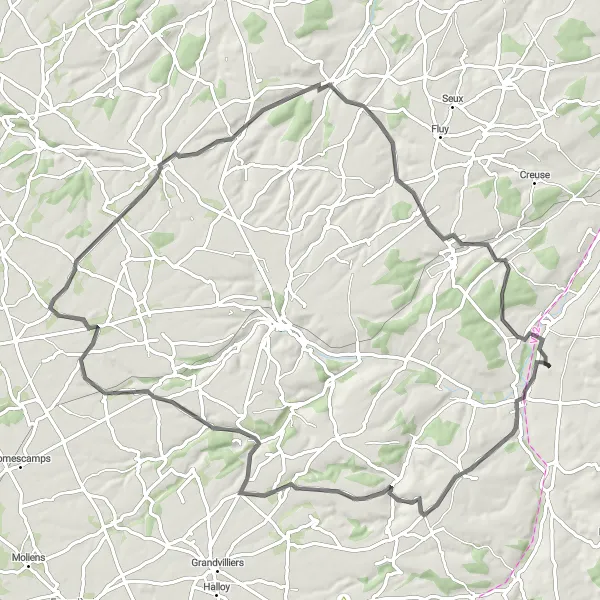 Miniature de la carte de l'inspiration cycliste "Exploration des Vallées de Conty" dans la Picardie, France. Générée par le planificateur d'itinéraire cycliste Tarmacs.app