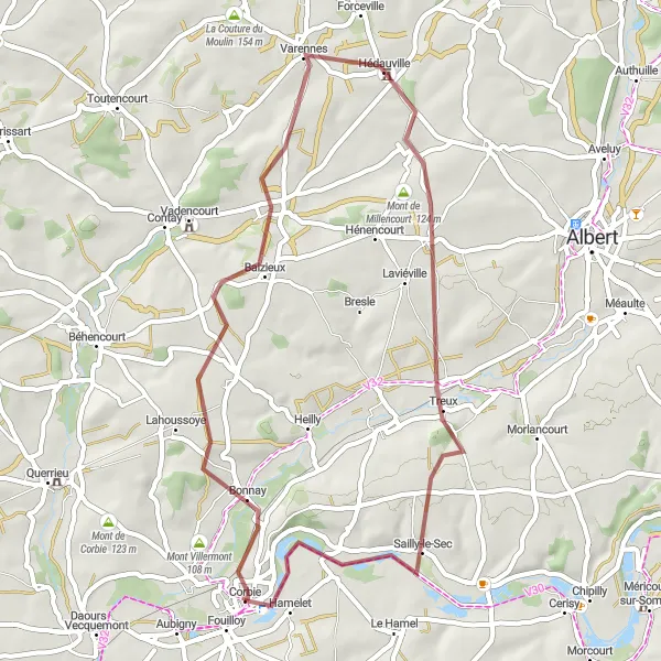Miniature de la carte de l'inspiration cycliste "Parcours nature et patrimoine" dans la Picardie, France. Générée par le planificateur d'itinéraire cycliste Tarmacs.app