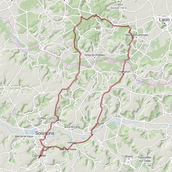 Map miniature of "The Gravel Adventure" cycling inspiration in Picardie, France. Generated by Tarmacs.app cycling route planner