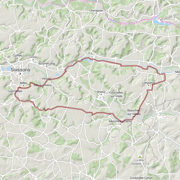 Map miniature of "Energetic Ride to Révillon" cycling inspiration in Picardie, France. Generated by Tarmacs.app cycling route planner