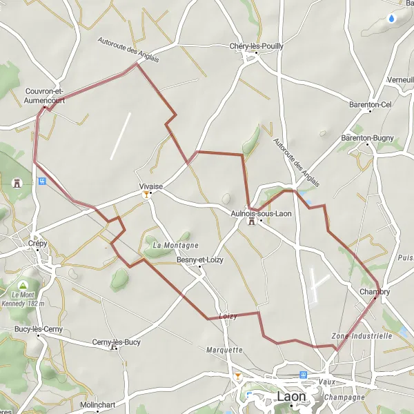 Miniature de la carte de l'inspiration cycliste "Les Chemins de Loizy" dans la Picardie, France. Générée par le planificateur d'itinéraire cycliste Tarmacs.app
