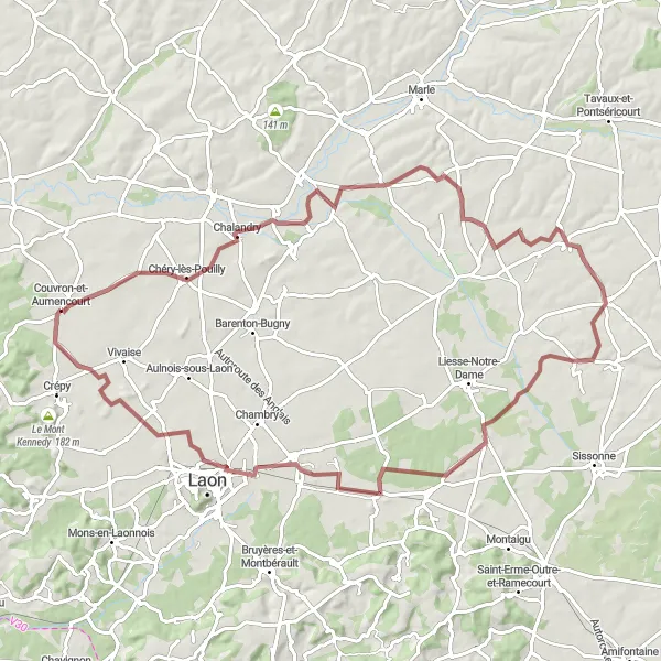 Map miniature of "Scenic Gravel Tour" cycling inspiration in Picardie, France. Generated by Tarmacs.app cycling route planner