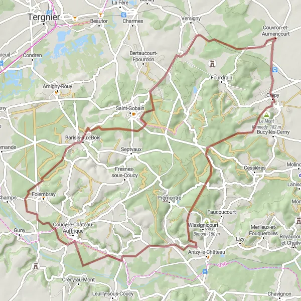 Map miniature of "Countryside Gravel Loop" cycling inspiration in Picardie, France. Generated by Tarmacs.app cycling route planner