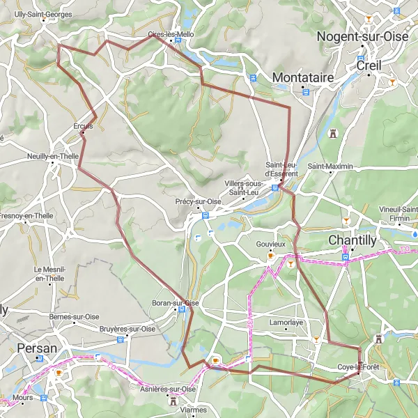 Miniature de la carte de l'inspiration cycliste "Exploration de l'Oise sauvage" dans la Picardie, France. Générée par le planificateur d'itinéraire cycliste Tarmacs.app