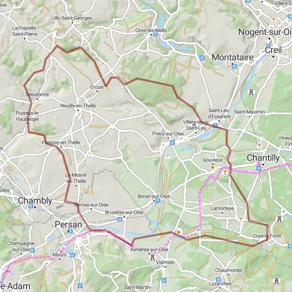Map miniature of "Villages and Vineyards in the Château Country" cycling inspiration in Picardie, France. Generated by Tarmacs.app cycling route planner
