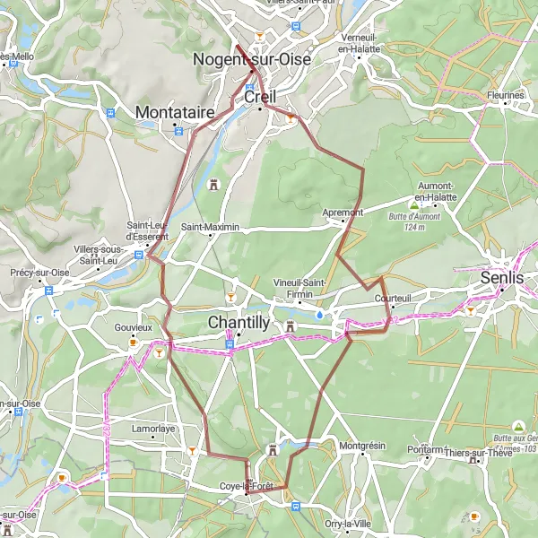 Map miniature of "Exploring the Forest of Chantilly" cycling inspiration in Picardie, France. Generated by Tarmacs.app cycling route planner