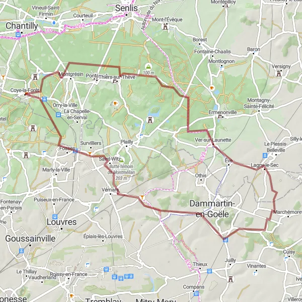 Miniature de la carte de l'inspiration cycliste "Aventures Gravel en Forêt" dans la Picardie, France. Générée par le planificateur d'itinéraire cycliste Tarmacs.app