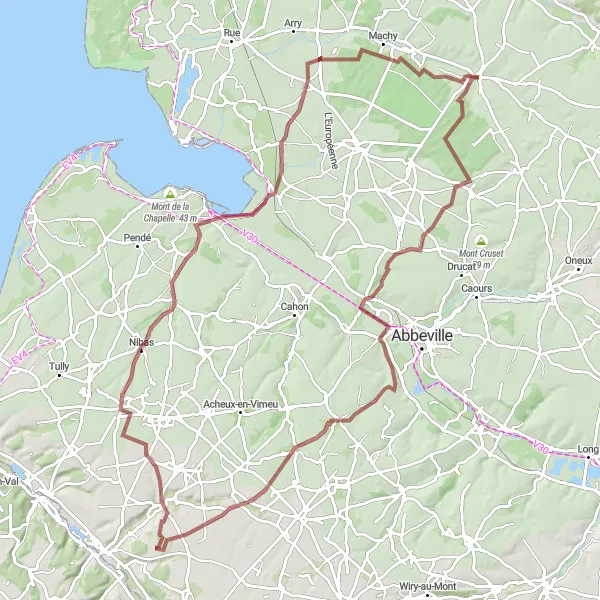 Map miniature of "Gravel Adventure in Picardie" cycling inspiration in Picardie, France. Generated by Tarmacs.app cycling route planner