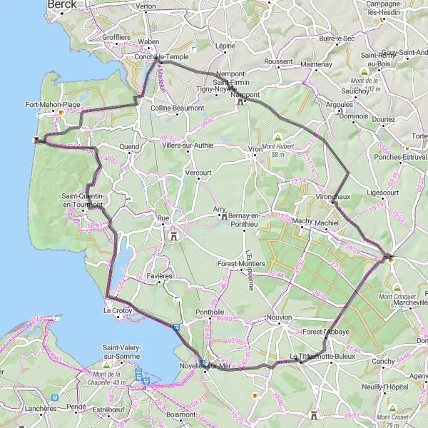 Map miniature of "Le Titre to Monts Greux Road Trip" cycling inspiration in Picardie, France. Generated by Tarmacs.app cycling route planner