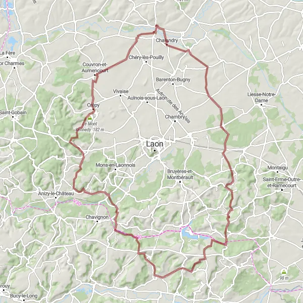 Miniature de la carte de l'inspiration cycliste "Les Vallées Mystérieuses de l'Aisne" dans la Picardie, France. Générée par le planificateur d'itinéraire cycliste Tarmacs.app
