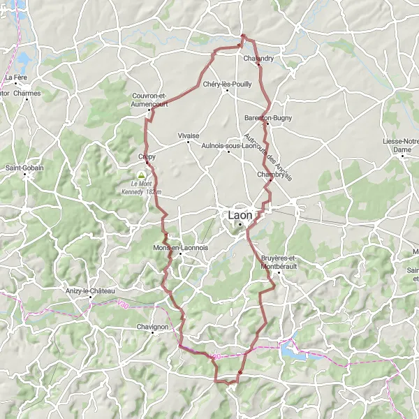 Map miniature of "Gravel Adventure to Royaucourt-et-Chailvet" cycling inspiration in Picardie, France. Generated by Tarmacs.app cycling route planner