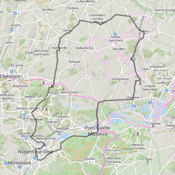 Miniature de la carte de l'inspiration cycliste "Escapade en Picardie" dans la Picardie, France. Générée par le planificateur d'itinéraire cycliste Tarmacs.app