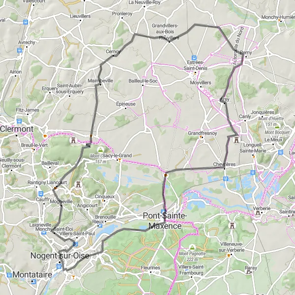 Map miniature of "Liancourt to Verneuil-en-Halatte Road Route" cycling inspiration in Picardie, France. Generated by Tarmacs.app cycling route planner