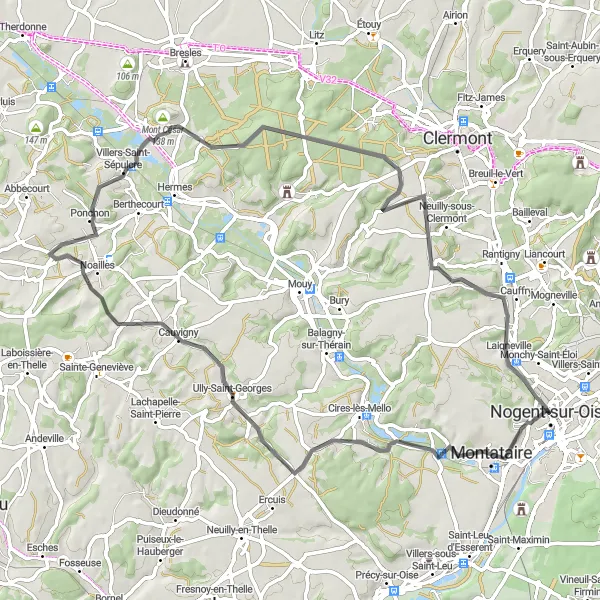 Map miniature of "Nogent-sur-Oise to Laigneville Route" cycling inspiration in Picardie, France. Generated by Tarmacs.app cycling route planner
