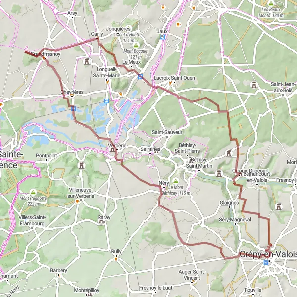 Miniature de la carte de l'inspiration cycliste "Circuit de Duvy et Mont Hart" dans la Picardie, France. Générée par le planificateur d'itinéraire cycliste Tarmacs.app