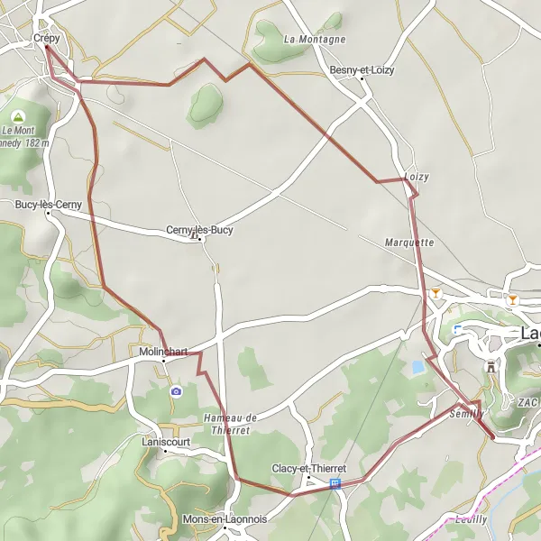 Miniature de la carte de l'inspiration cycliste "Tour de gravel avec vue sur Molinchart" dans la Picardie, France. Générée par le planificateur d'itinéraire cycliste Tarmacs.app