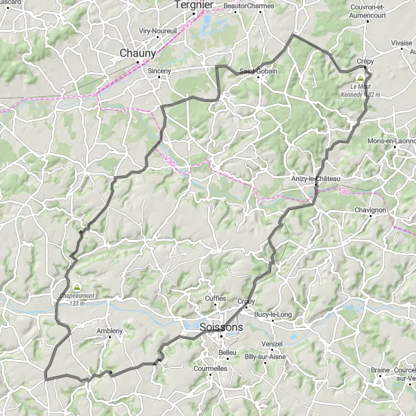 Map miniature of "Quintessential Picardie" cycling inspiration in Picardie, France. Generated by Tarmacs.app cycling route planner