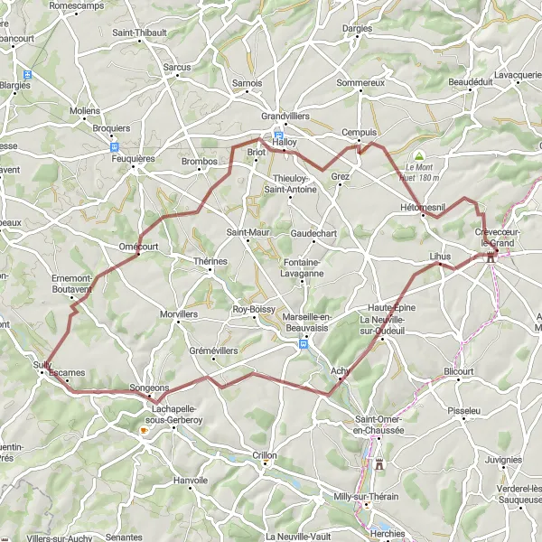 Map miniature of "Haute-Épine Gravel Loop" cycling inspiration in Picardie, France. Generated by Tarmacs.app cycling route planner