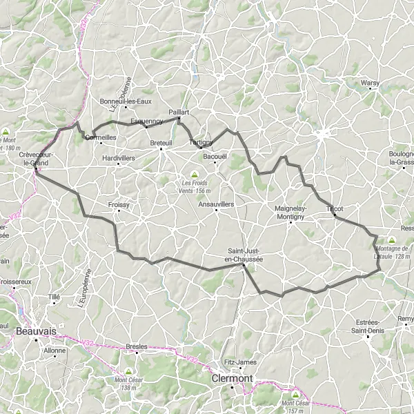 Map miniature of "Spectacular Road Ride" cycling inspiration in Picardie, France. Generated by Tarmacs.app cycling route planner