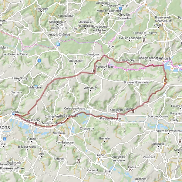 Map miniature of "Laffaux Gravel Adventure" cycling inspiration in Picardie, France. Generated by Tarmacs.app cycling route planner