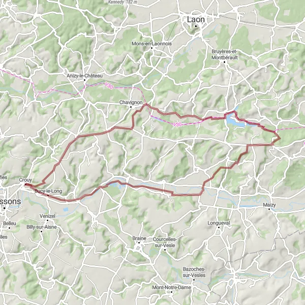 Miniature de la carte de l'inspiration cycliste "Tour de la Malmaison" dans la Picardie, France. Générée par le planificateur d'itinéraire cycliste Tarmacs.app
